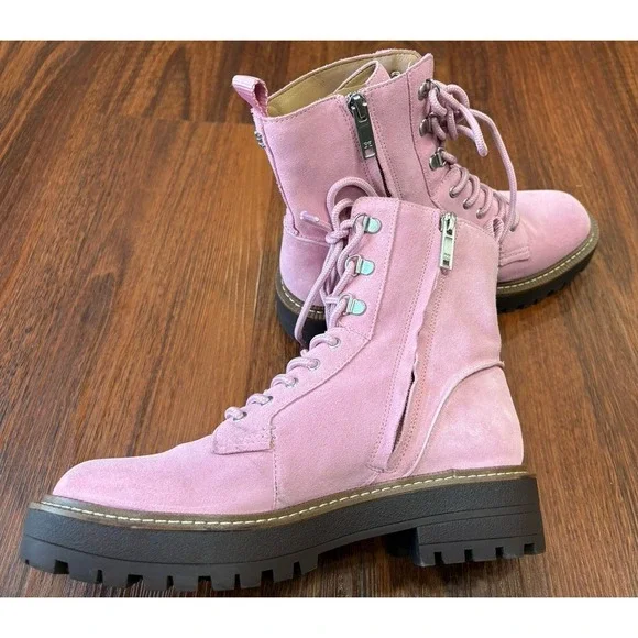 Sam Edelman Women's Lue Lace-Up Combat Boots Suede Pink Size 8 - Picture 5 of 11